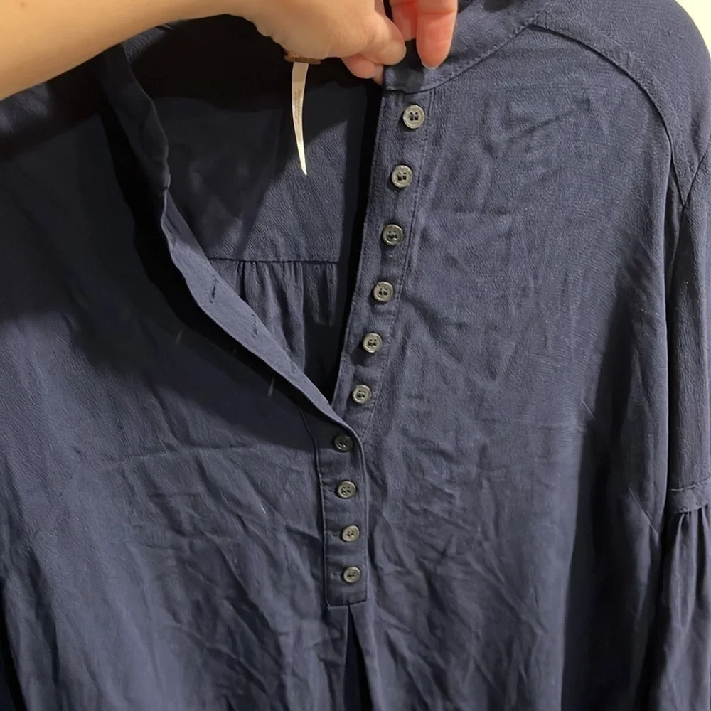 Free People Oversized Bell Sleeve Henley Top Navy